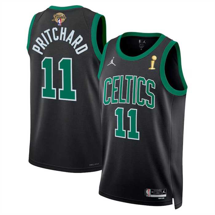 Mens Boston Celtics #11 Payton Pritchard Black 2024 Finals Champions Statement Edition Stitched Basketball Jersey Dzhi